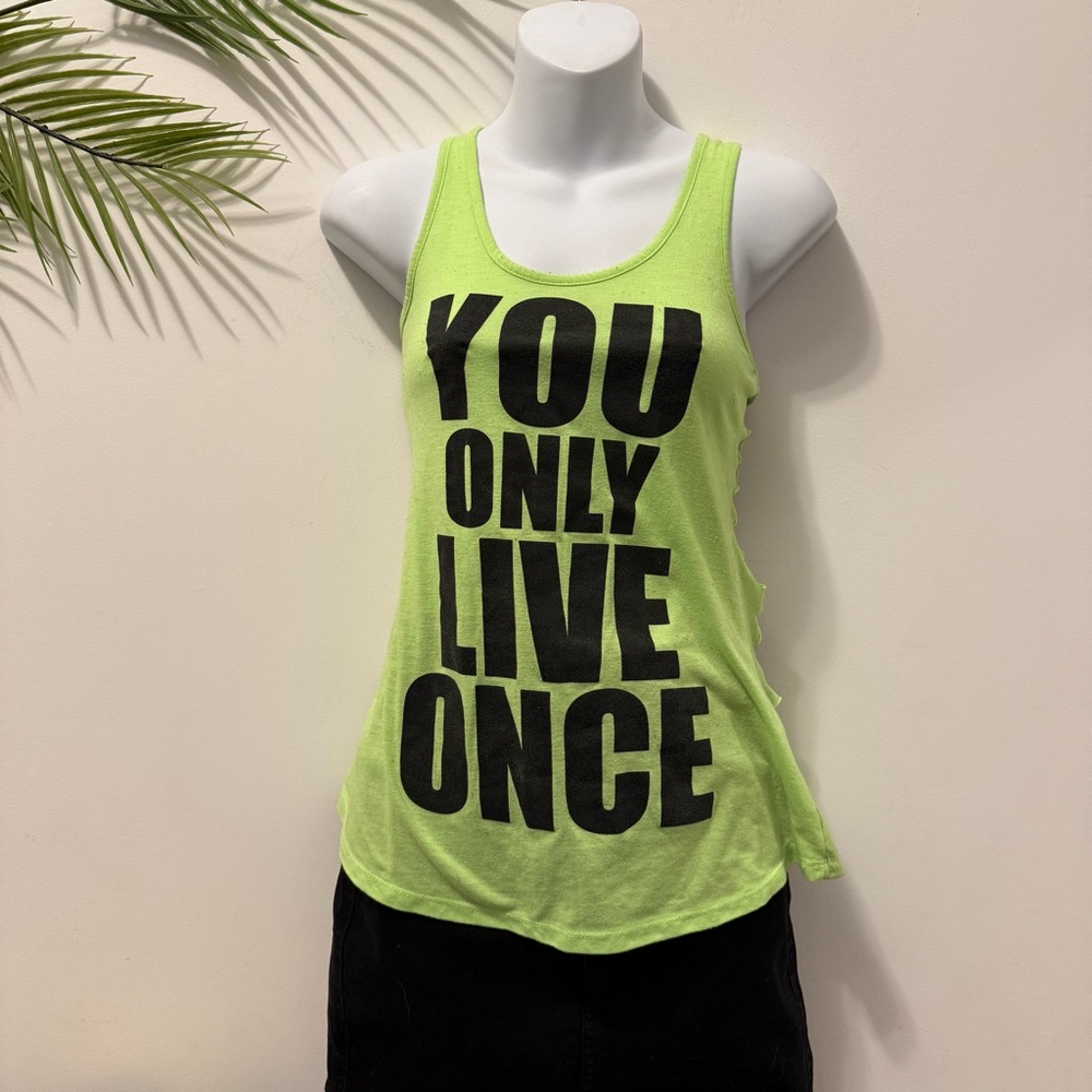 Neon Green Yellow Graphic Tank Top Cutout Lace🍋🍋‍🟩